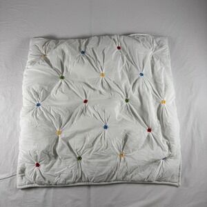 Pottery Barn White Pintuck Embroidered Multi-Colored Floral Tufts Euro Sham